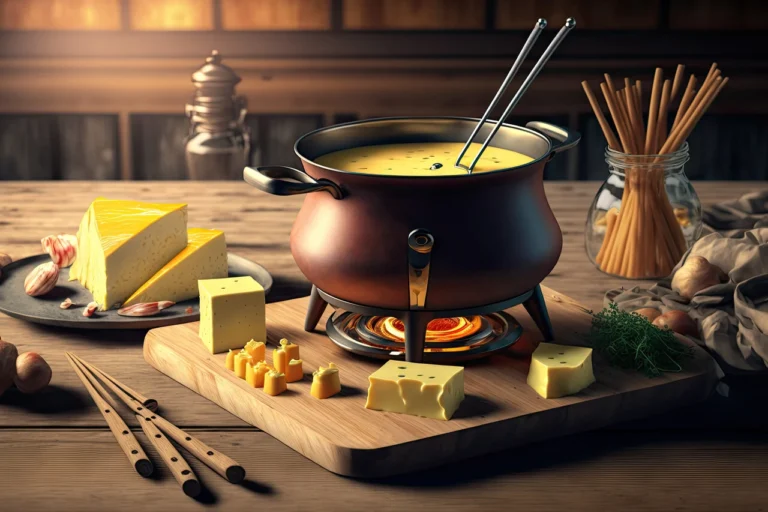 Uma panela de queijo fica em um fogão ao lado de uma panela de queijo